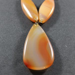 Orange Banded Agate Large Teardrop Polished Natural Stone Pendant Necklace 27"